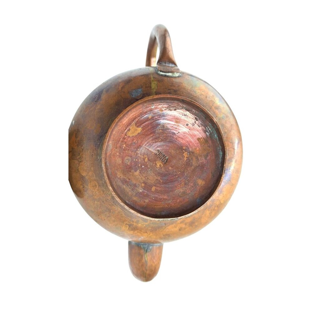 Antique Copper Teapot With Brass Knob Lid China Chinese Patina Kettle Primitive - Picture 4 of 13